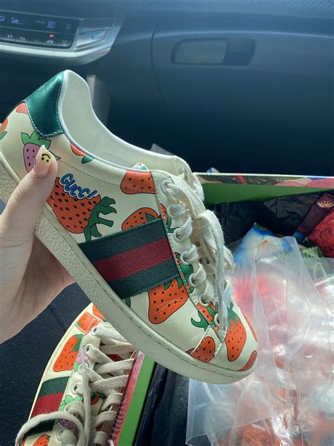 gucci strawberry sneakers outfit|Gucci strawberry ace sneakers.